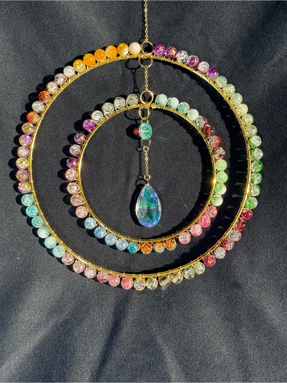 Rainbow Ice Crackle Beaded Sun Catcher